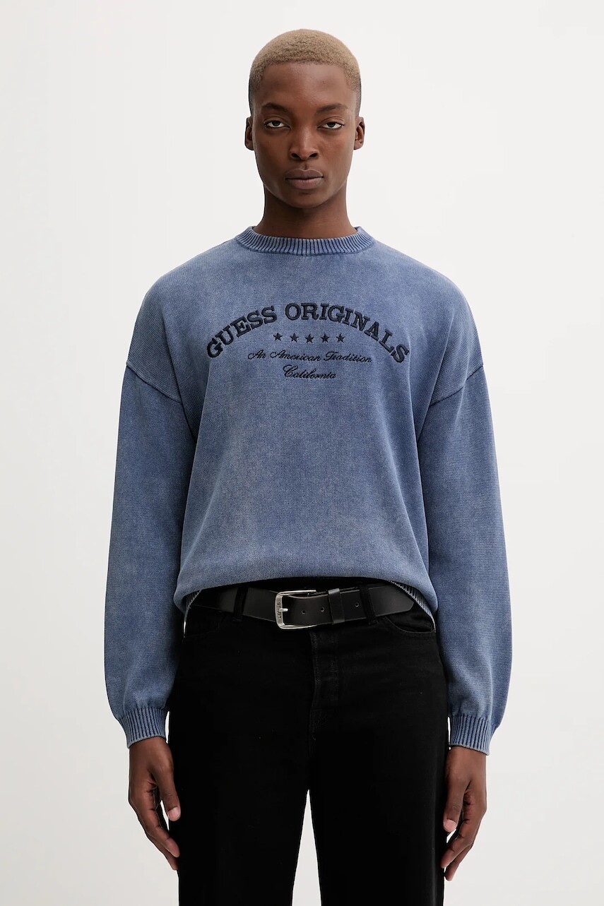 Bavlnený sveter Guess Originals tmavomodrá farba, ľahký, M5BR01 Z3P41