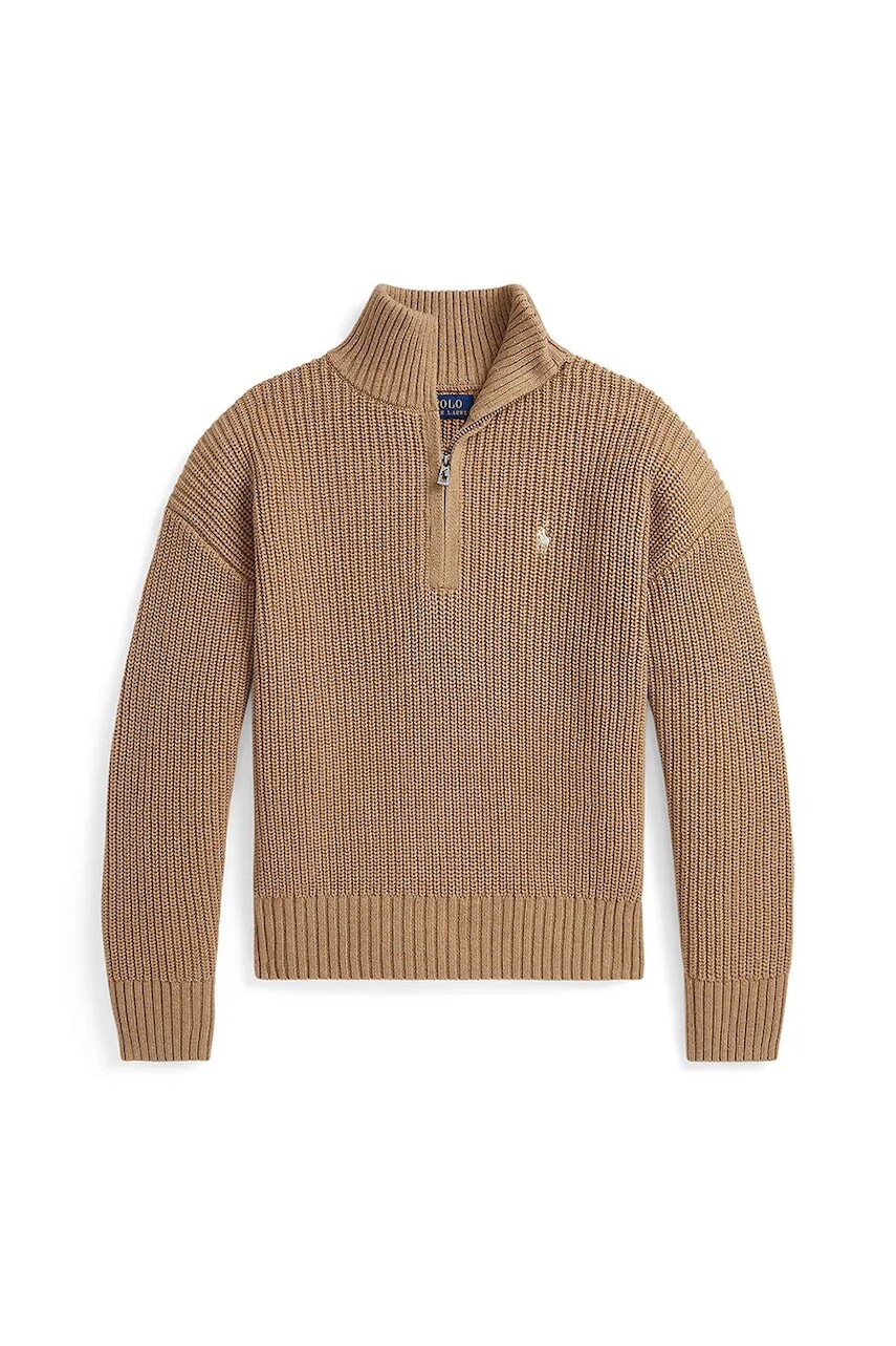 Detský bavlnený sveter Polo Ralph Lauren hnedá farba, 313978868001