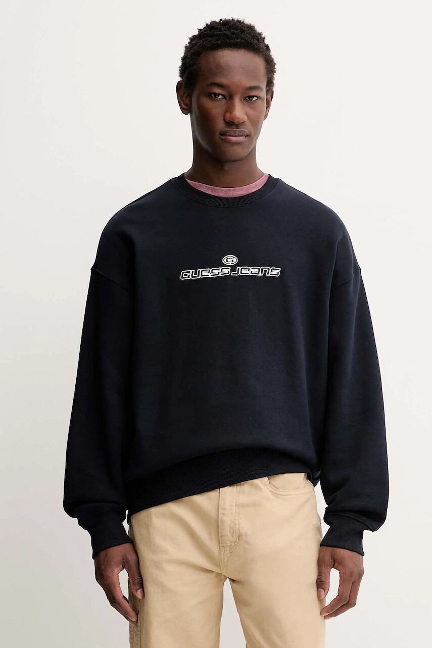 Mikina Guess Jeans tmavomodrá farba, s nášivkou, M5BQ24 K9V31