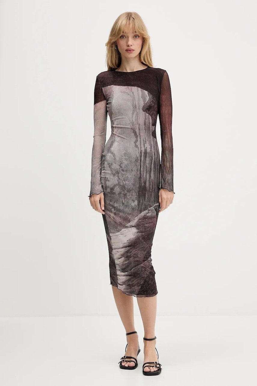 Šaty Desigual ABYSS LACROIX hnedá farba, midi, priliehavé, 25WWVK01