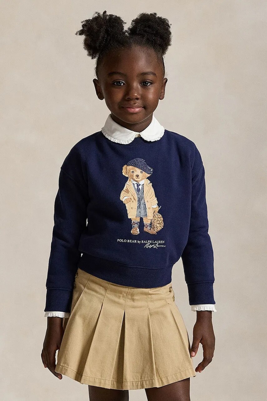 Detská mikina s prímesou bavlny Polo Ralph Lauren tmavomodrá farba, s potlačou, 312979037001