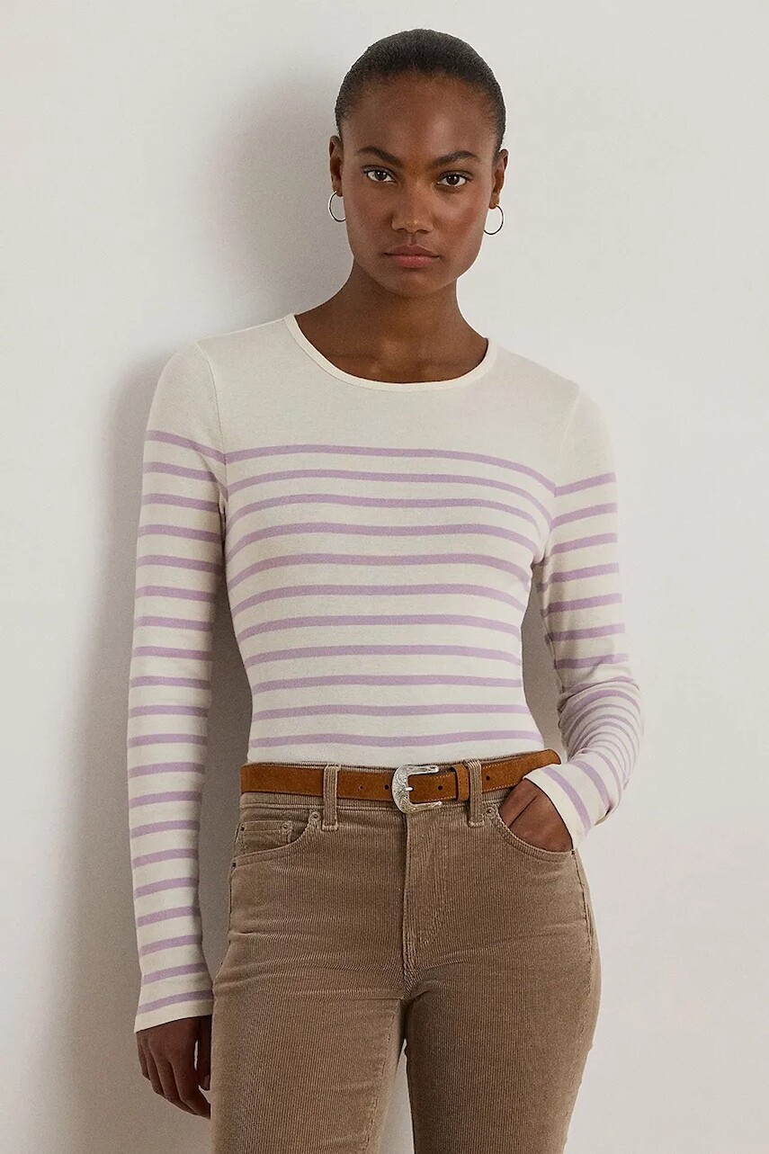 Bavlnená blúzka Lauren Ralph Lauren béžová farba, vzorovaná, 200980046