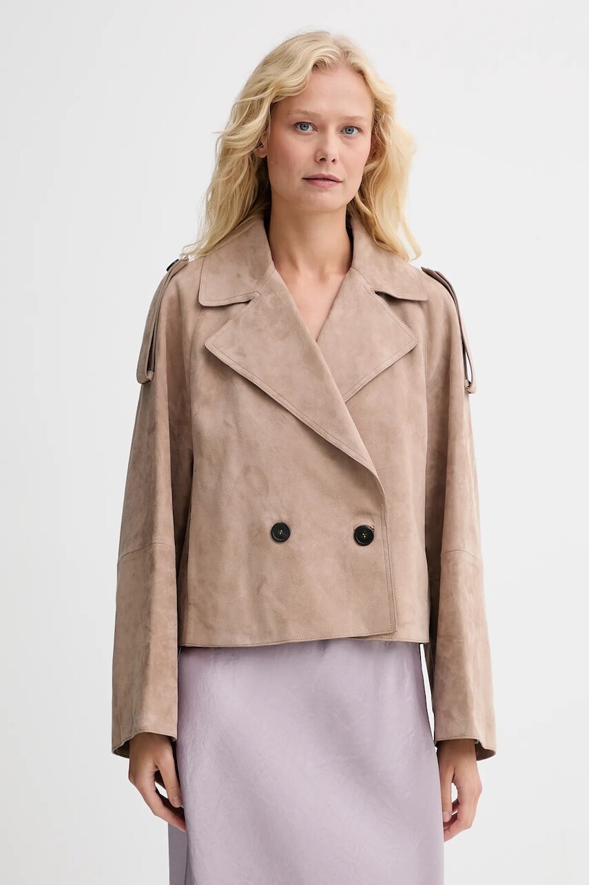 Semišový kabát Weekend Max Mara MAGA béžová farba, 2525446061600