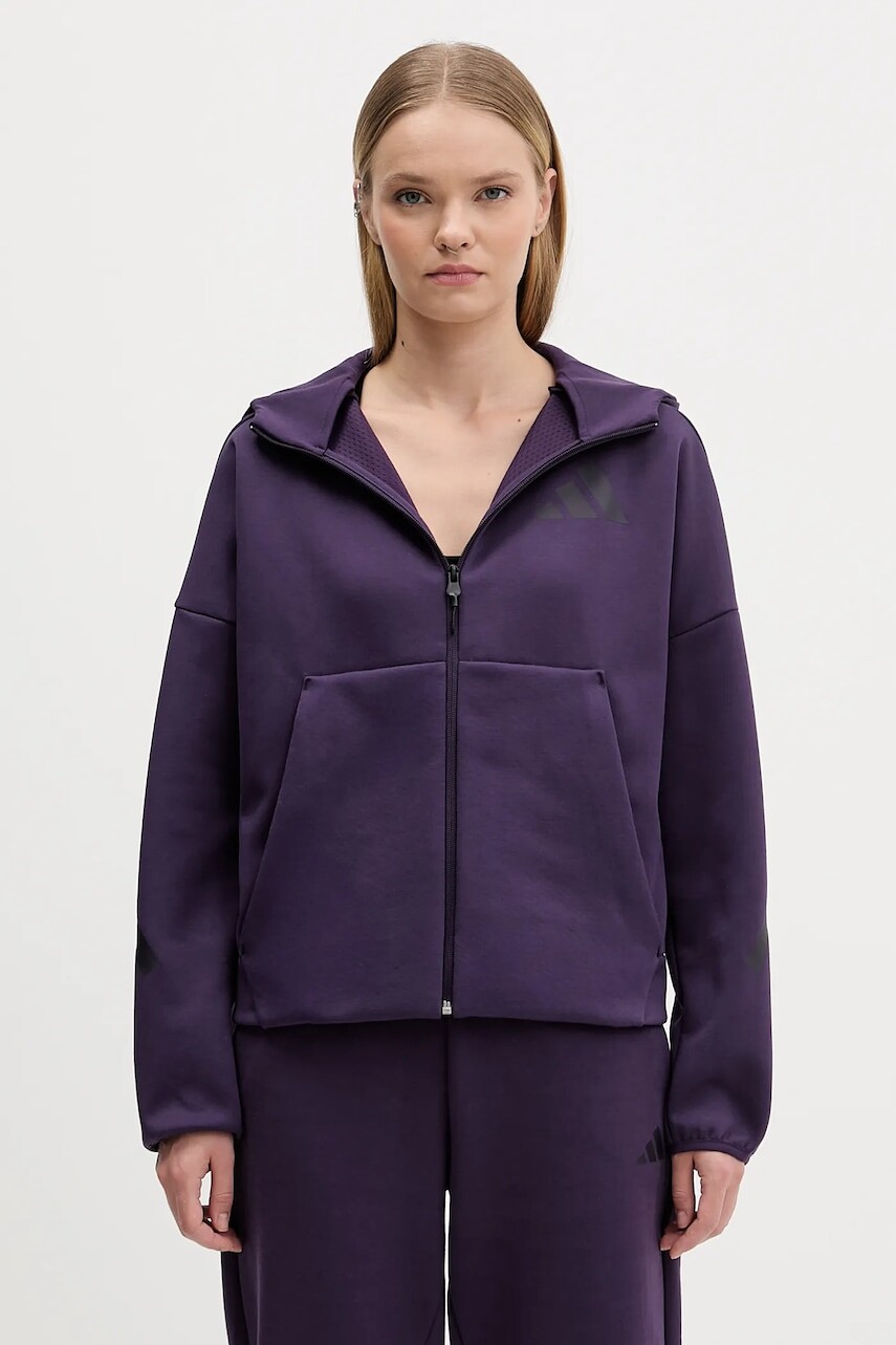 Mikina adidas adidas x Z.N.E fialová farba, s kapucňou, s potlačou, KC4569