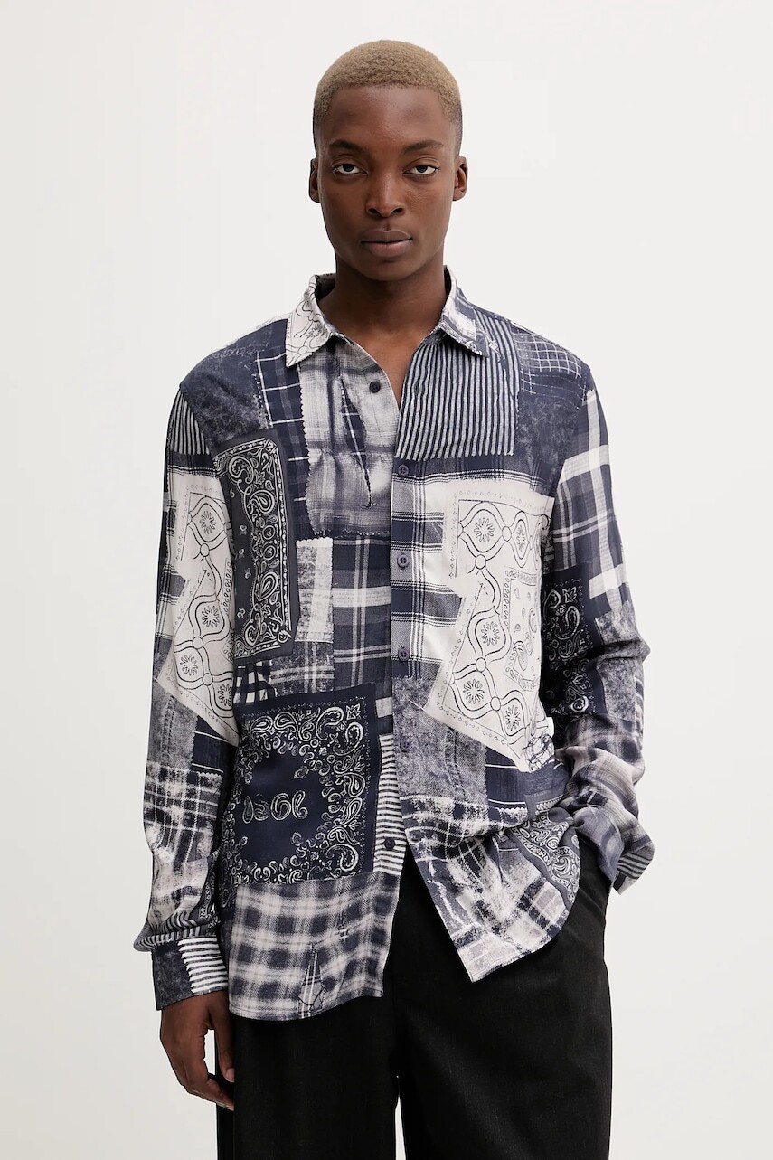 Košeľa Desigual BLUE PATCH tmavomodrá farba, voľný strih, s klasickým golierom, 25WMCW40