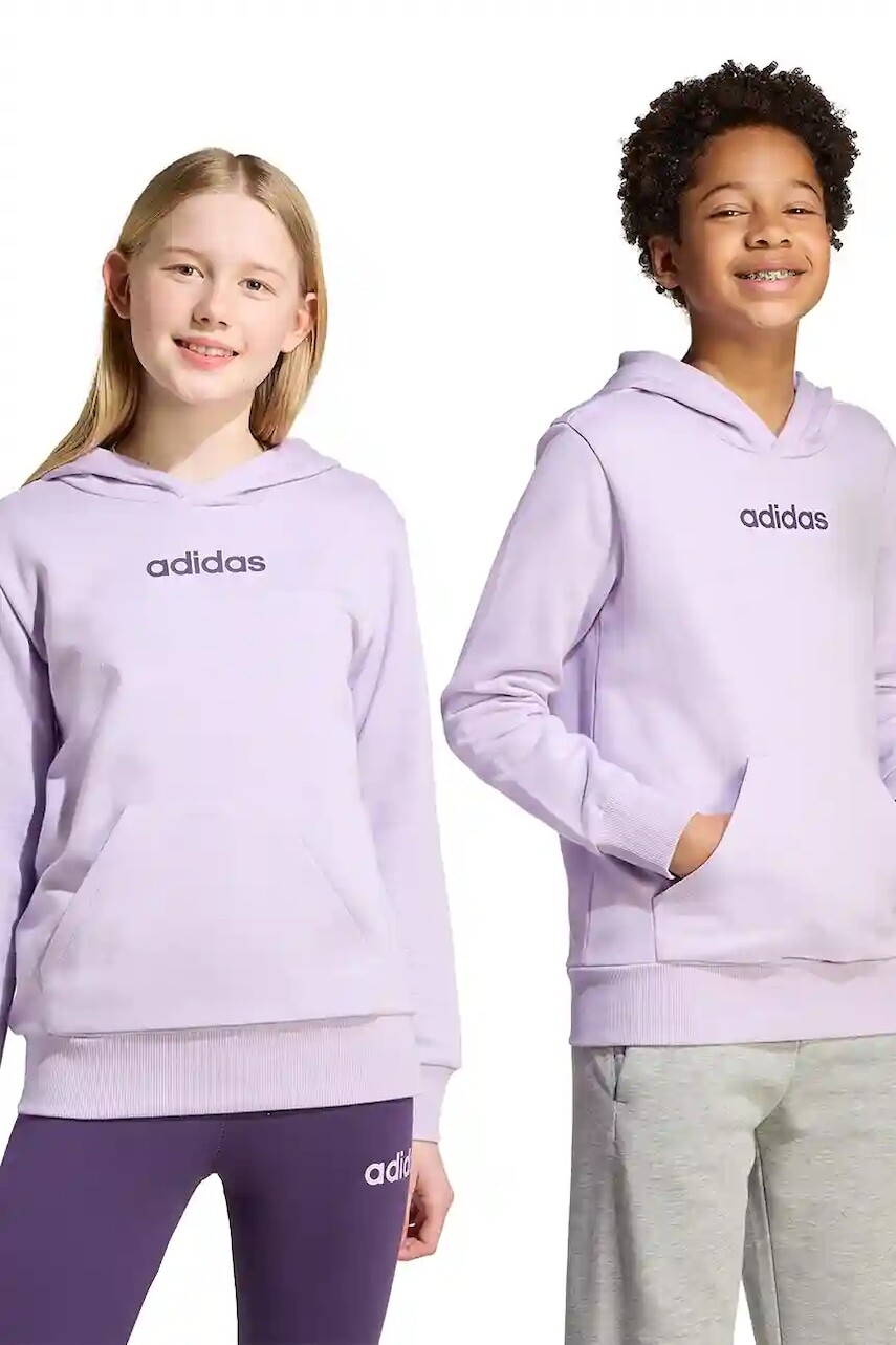 Detská mikina adidas fialová farba, s kapucňou, s potlačou, JX8759