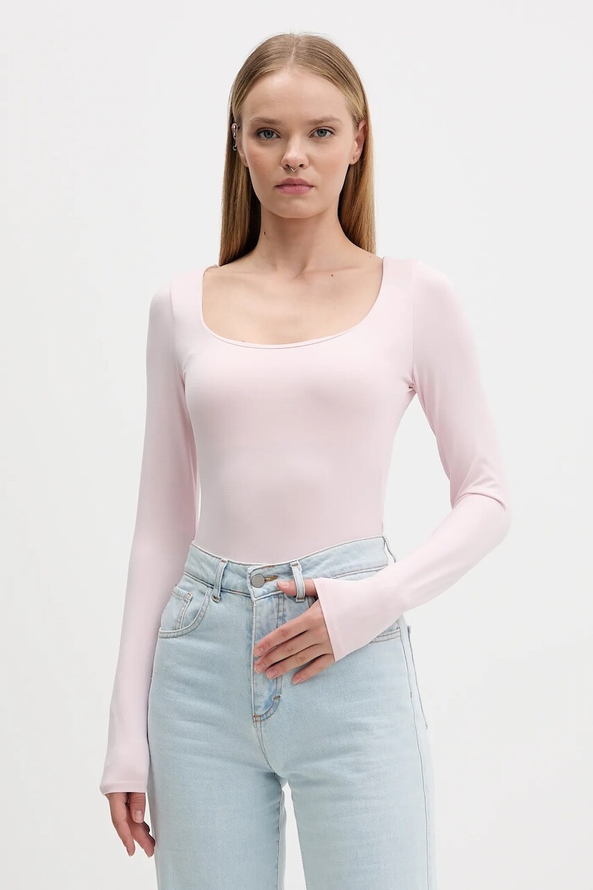 Tričko s dlhým rukávom Hollister Co. ružová farba, KI339-5251