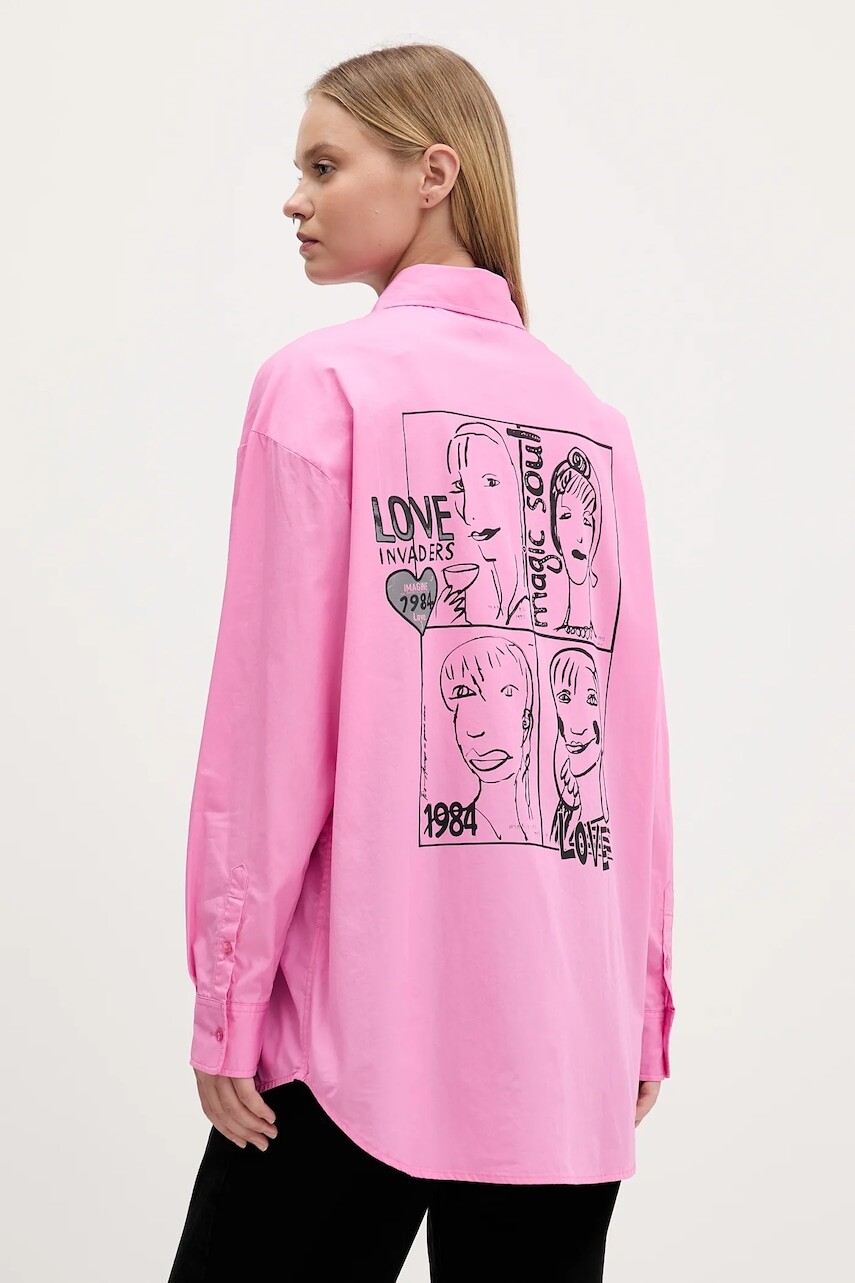 Bavlnená košeľa Desigual GIRLS ružová farba, voľný strih, s klasickým golierom, 25WWCW16