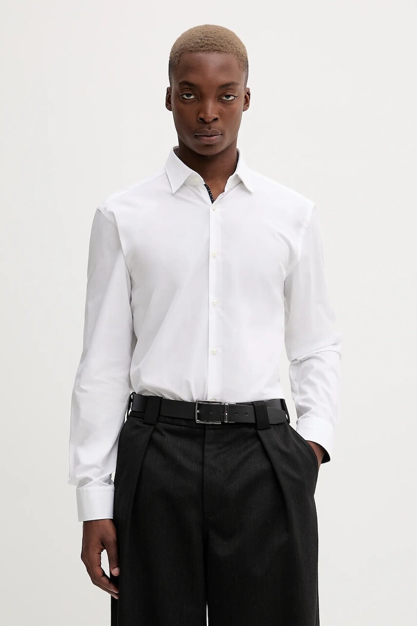 Bavlnená košeľa HUGO biela farba, slim, s klasickým golierom, 50549766