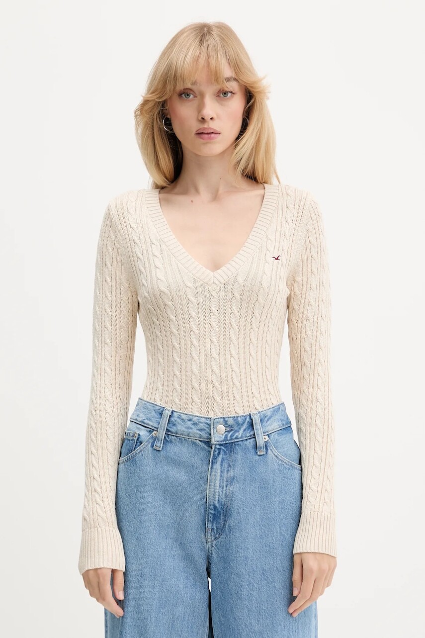 Sveter Hollister Co. béžová farba, ľahký, KI350-5134