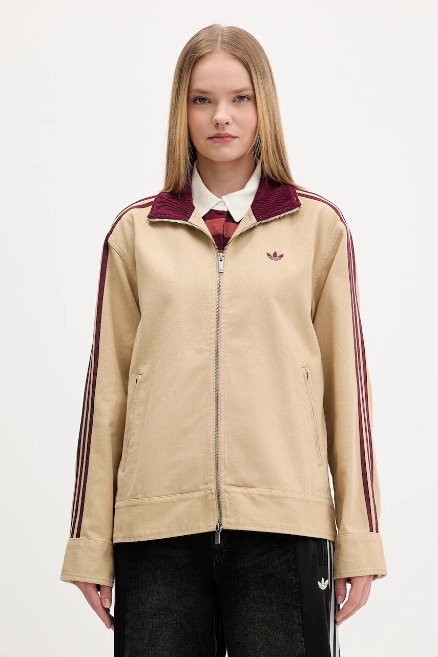 Bavlnená bunda adidas Originals béžová farba, prechodná, KF2312