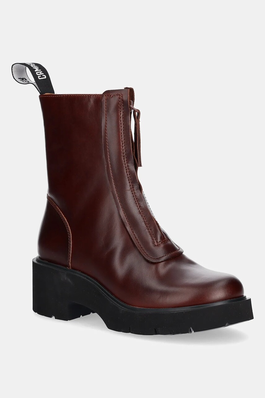 Kožené členkové topánky Camper Milah hnedá farba, na plochom podpätku, K400776-007