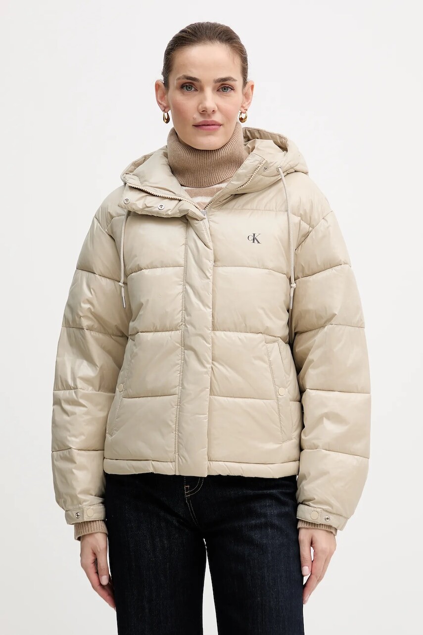 Bunda Calvin Klein Jeans béžová farba, prechodná, LV047D505G