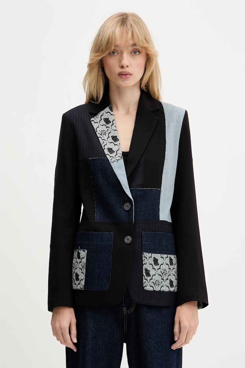 Sako Desigual TEXTURES čierna farba, jednoradové, vzorované, 25WWEW51