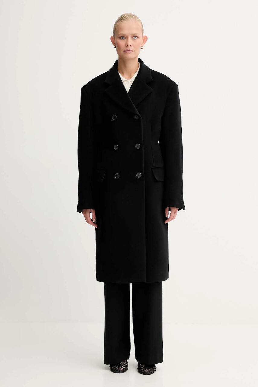 Kabát s prímesou vlny Filippa K čierna farba, 31972