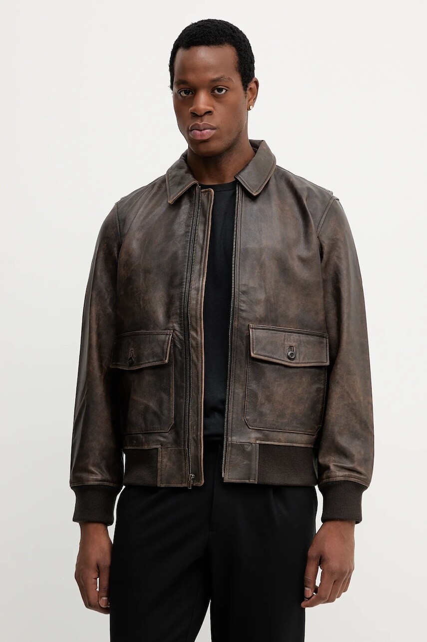 Kožená bunda Levi's hnedá farba, prechodná, 003AU