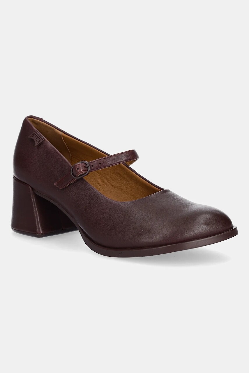 Kožené lodičky Camper Kora bordová farba, na podpätku, K201799-003