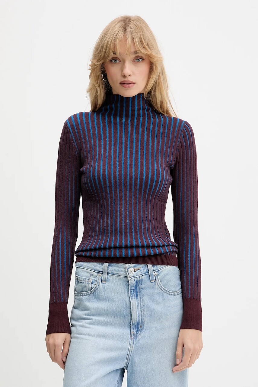 Sveter Desigual BARROW fialová farba, s polorolákom, 25WWJF18