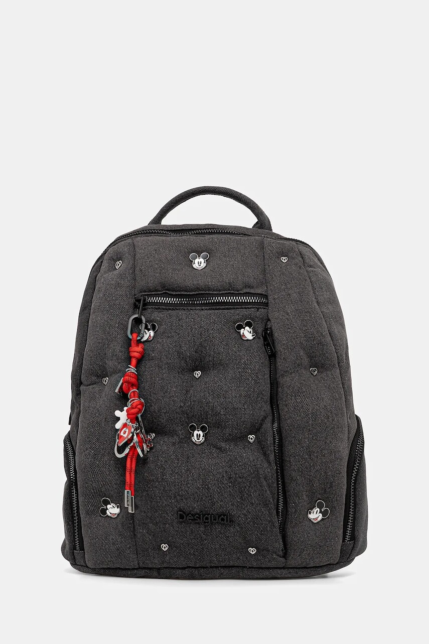 Ruksak Desigual MICKEY STU dámsky, šedá farba, malý, s nášivkou, 25WAKD04