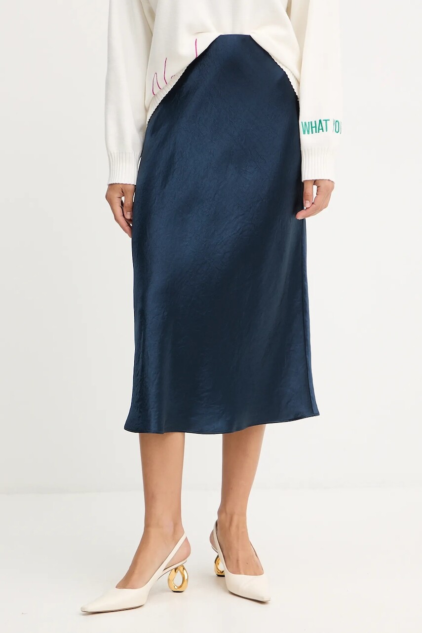 Sukňa MM ALESSIO tmavomodrá farba, midi, áčkový strih, 2526106018600