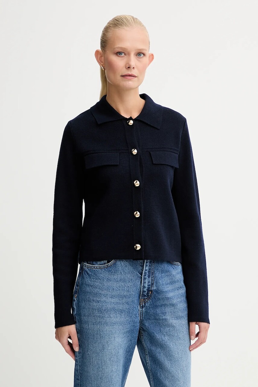 Kardigán s prímesou vlny Morgan tmavomodrá farba, ľahký, MIMDIE