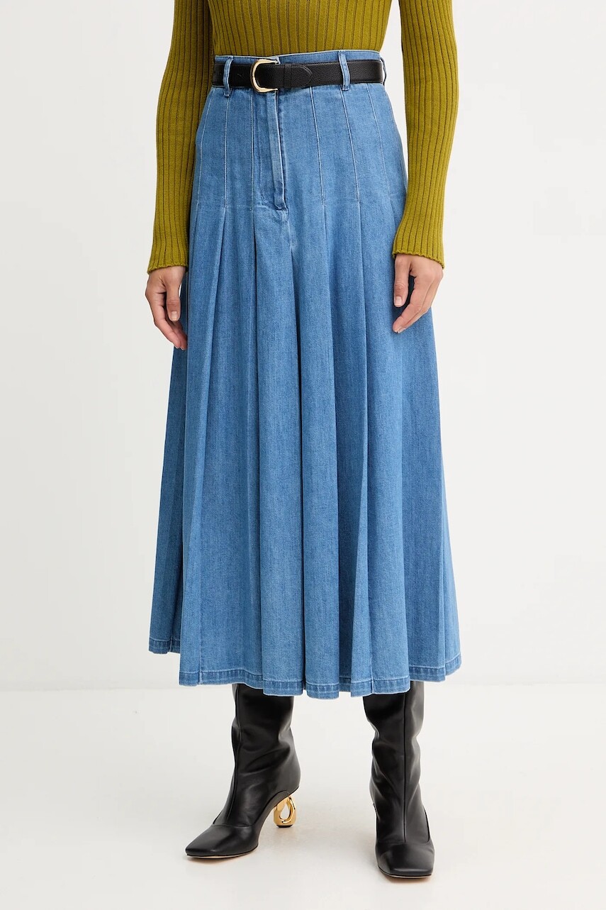 Rifľová sukňa Weekend Max Mara OPUNZIA modrá farba, maxi, áčkový strih, 2525106016600