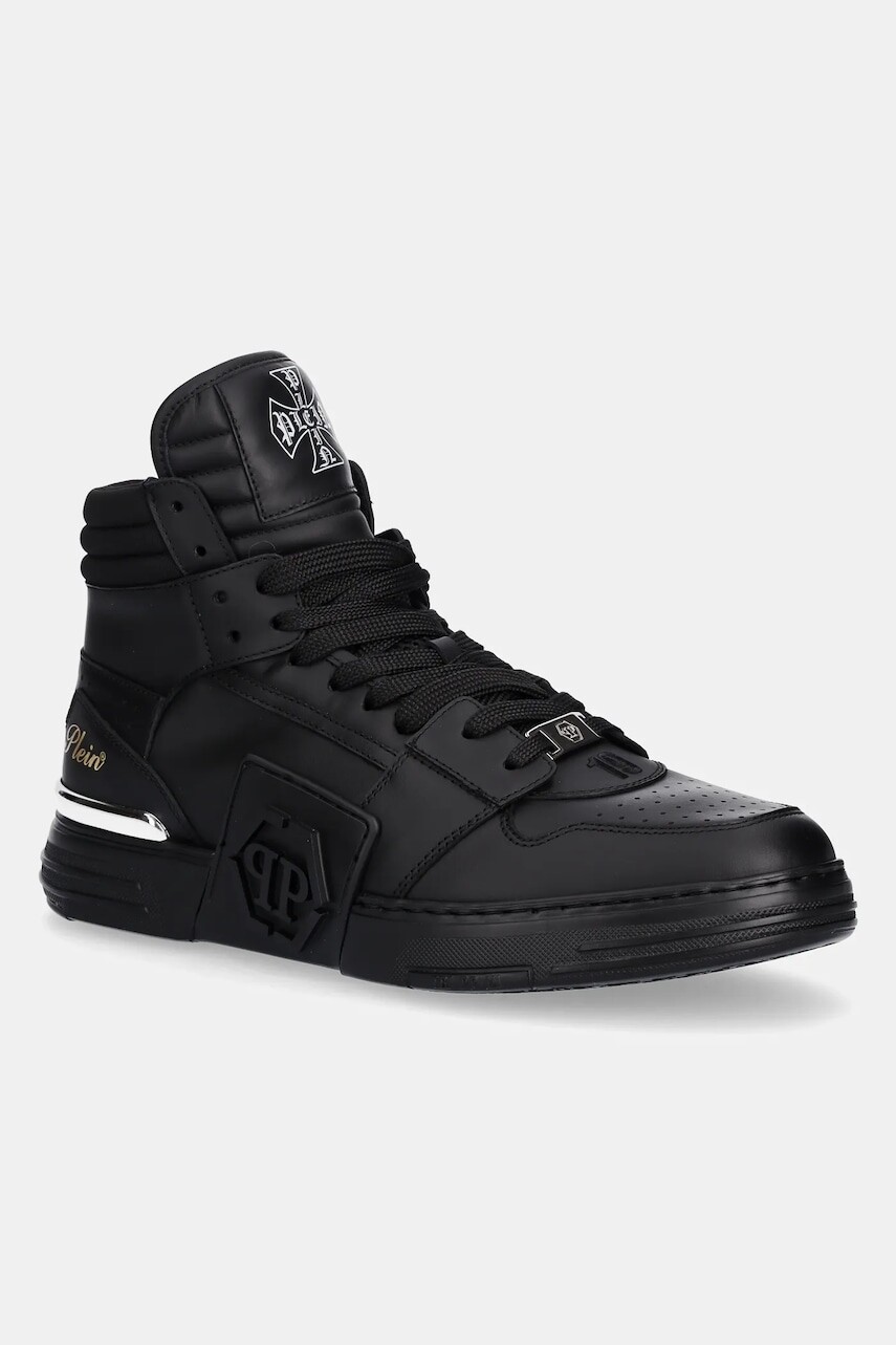 Kožené tenisky Philipp Plein Phantom Kicks High Top čierna farba, USC0822.PLE075N.0202