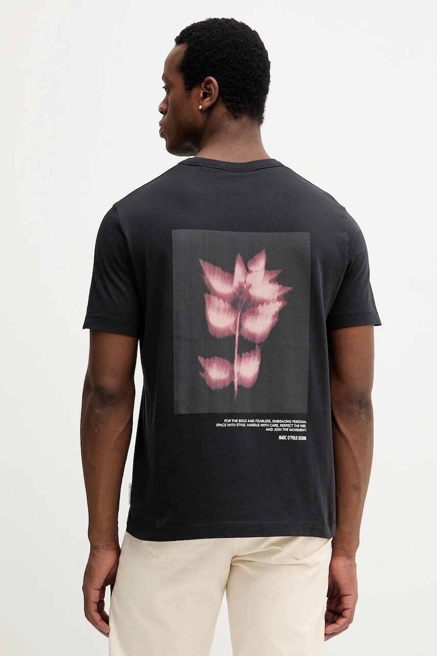 Bavlnené tričko Marc O'Polo pánske, čierna farba, s potlačou, 5000007146