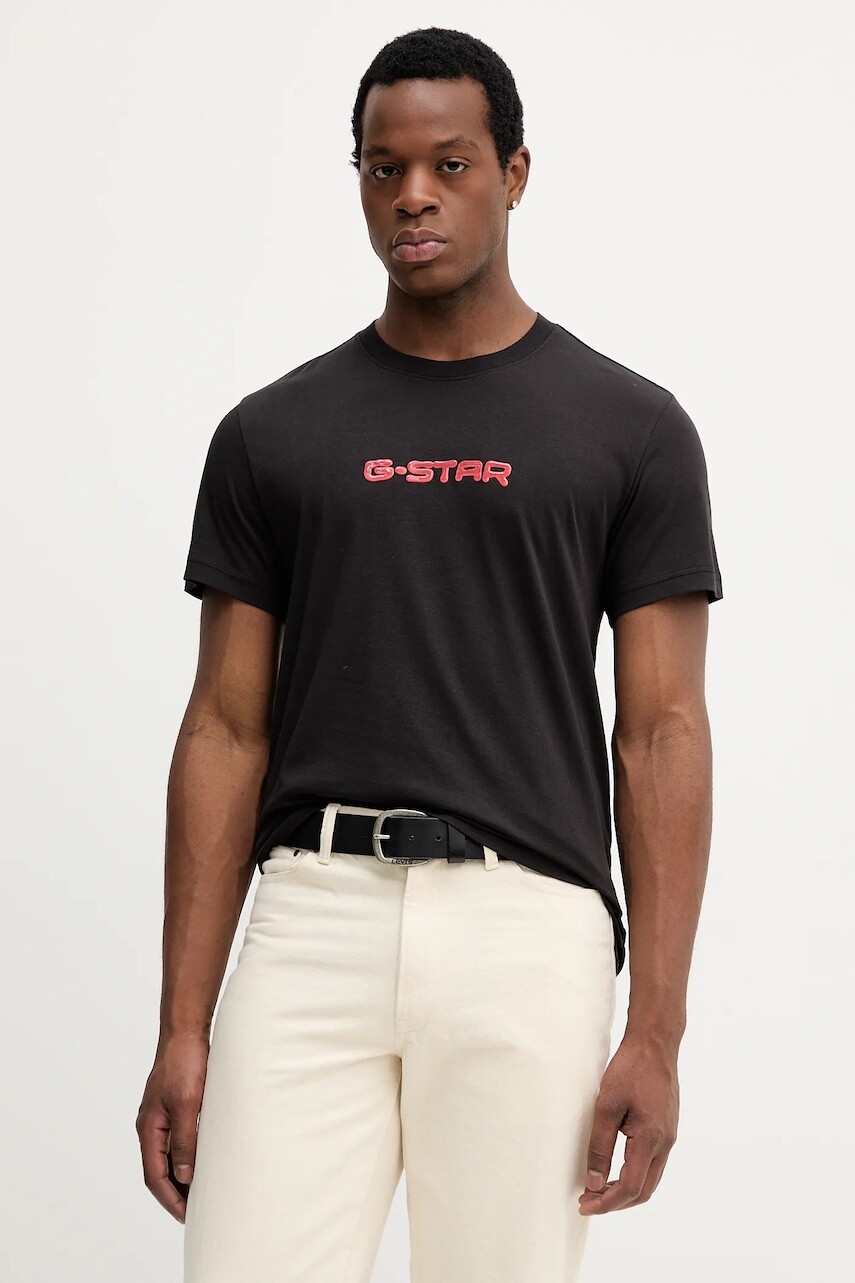 Bavlnené tričko G-Star pánske, čierna farba, s potlačou, D26832.D975
