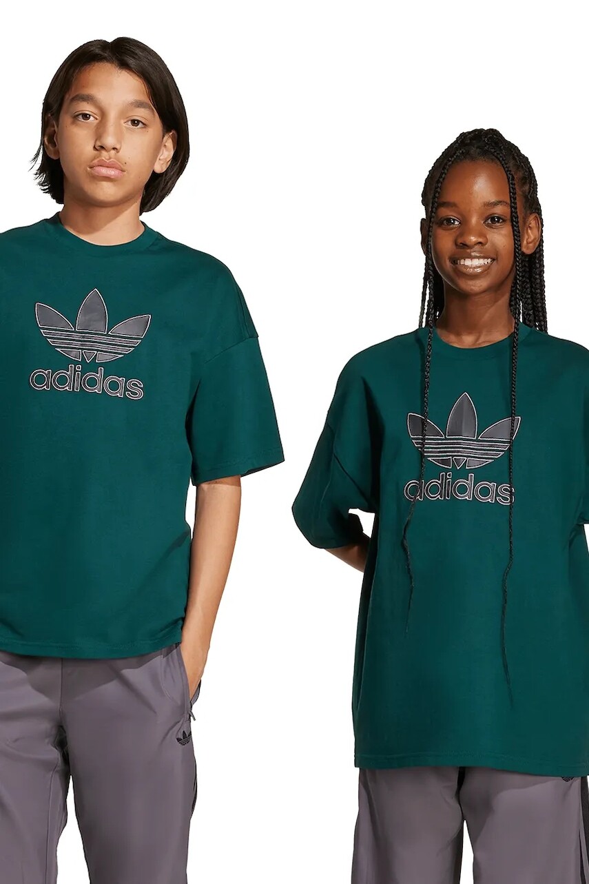 Detské bavlnené tričko adidas Originals zelená farba, s potlačou, JV8561
