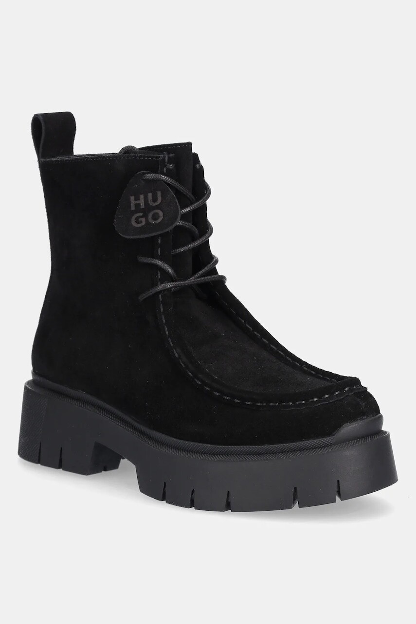 Semišové topánky HUGO Kris čierna farba, na platforme, 50552733