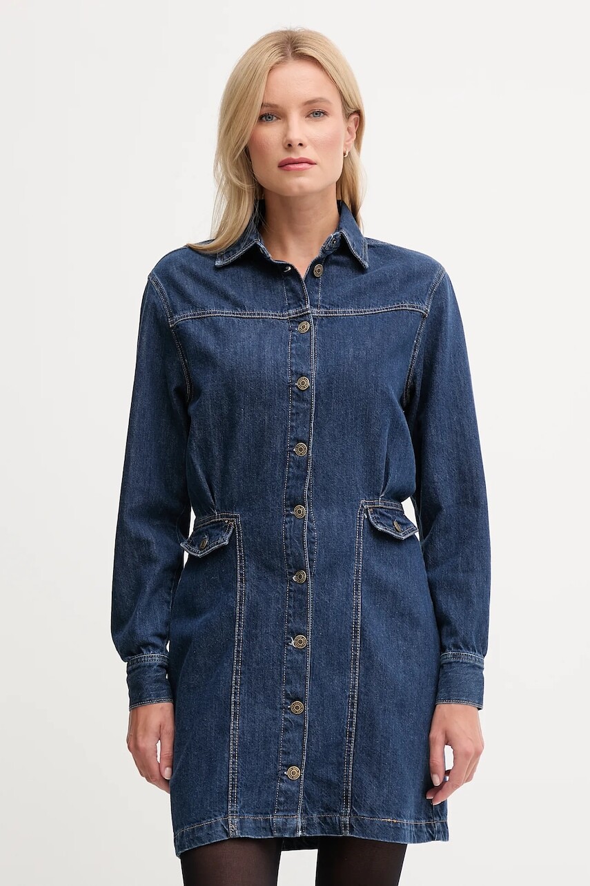 Rifľové šaty Pepe Jeans modrá farba, mini, rovný strih, PL9537685