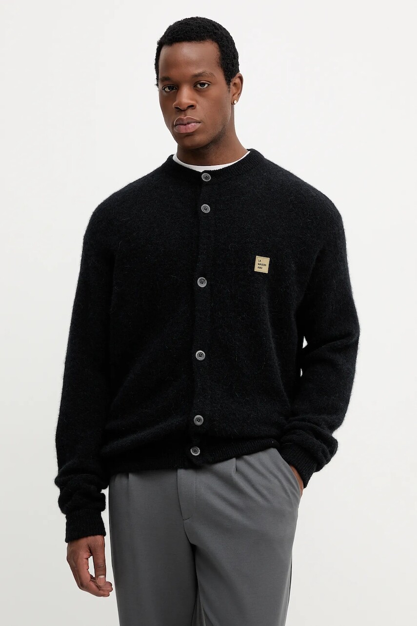 Kardigan s prímesou vlny American Vintage čierna farba, MVITO19A