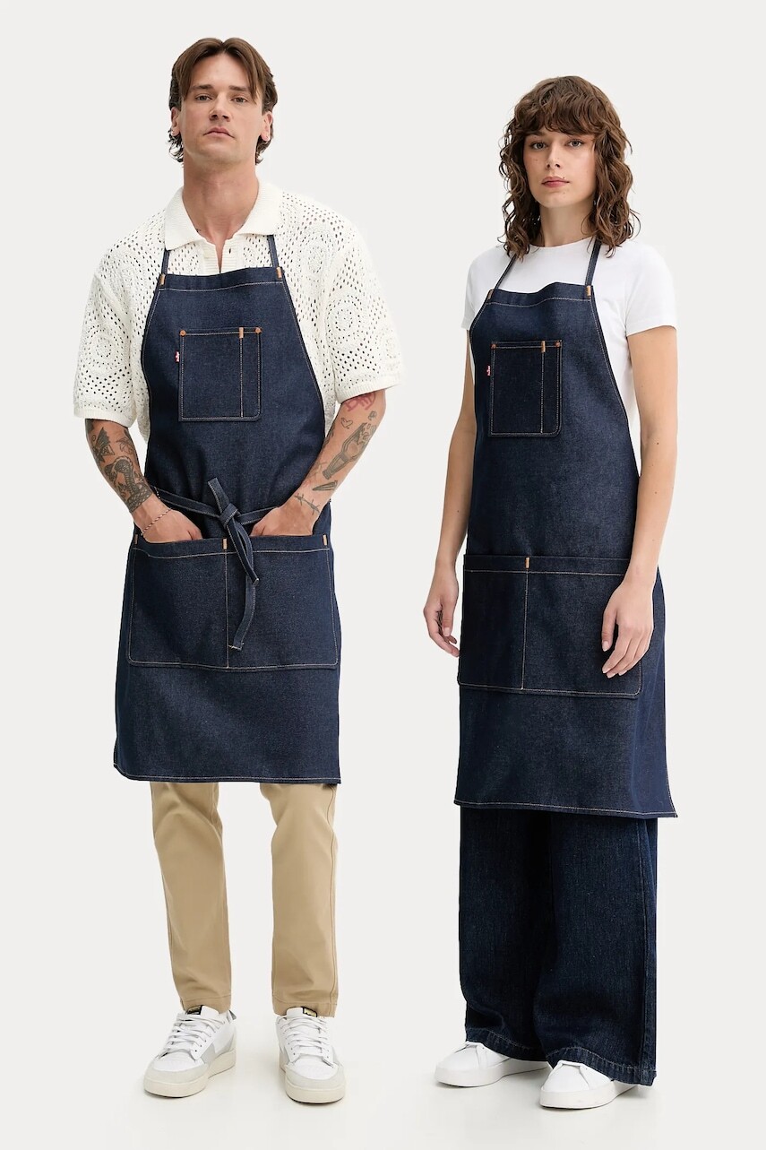 Bavlnená kuchynská zástera Levi's tmavomodrá farba