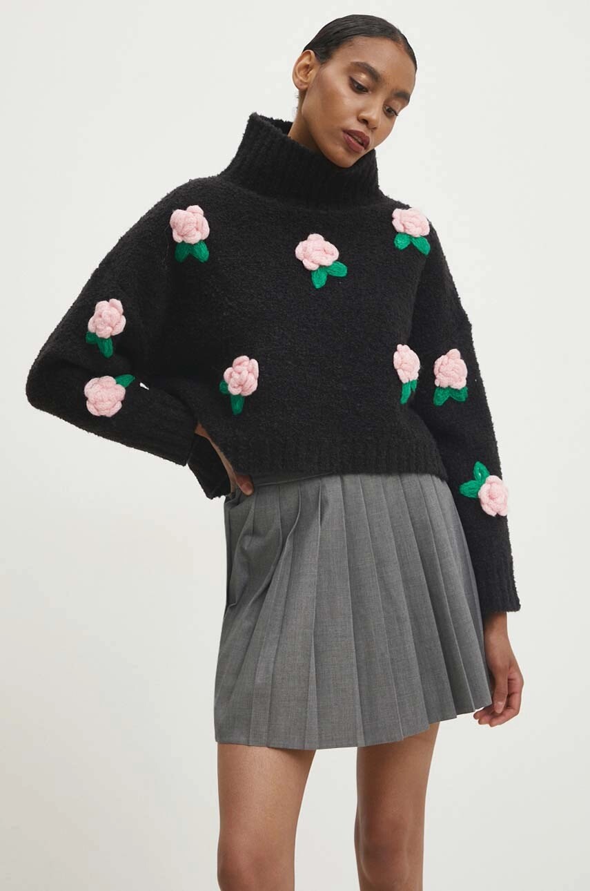 Sveter s prímesou vlny Answear.LAB čierna farba, ľahké, s polorolákom