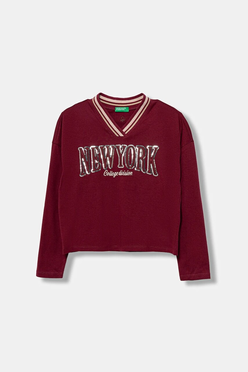 Detská bavlnená košeľa s dlhým rukávom United Colors of Benetton bordová farba, 3I1XC400E