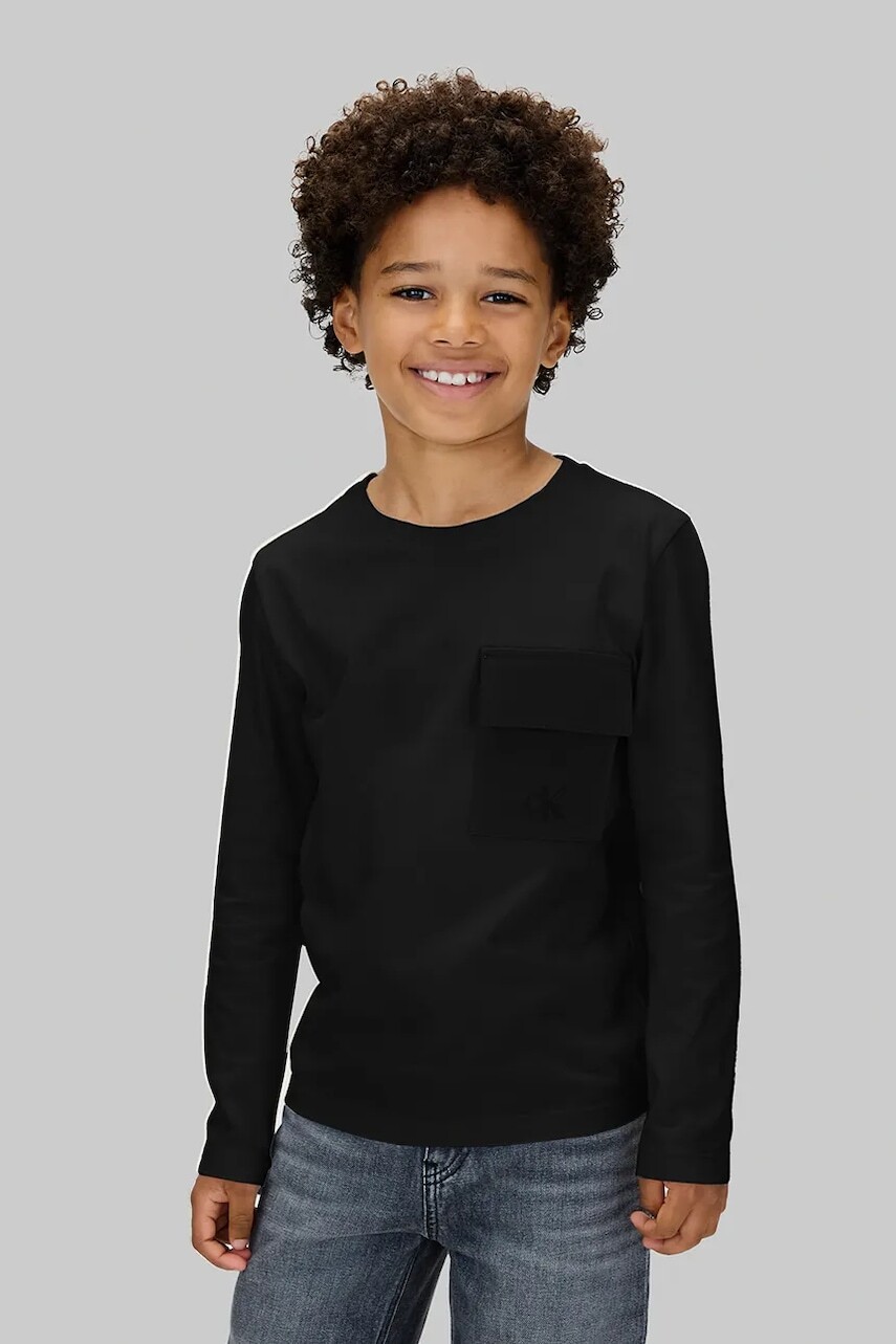 Detská bavlnená košeľa s dlhým rukávom Calvin Klein Jeans čierna farba, jednofarebná, IB0IB02587