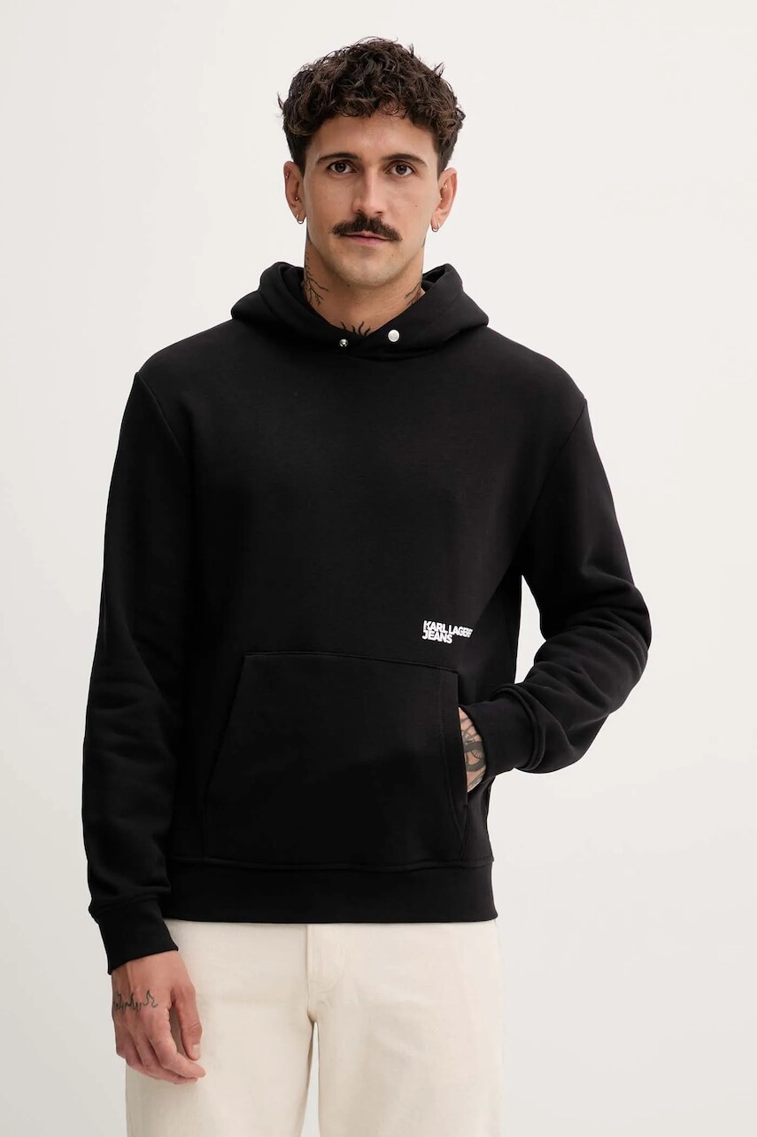 Mikina Karl Lagerfeld Jeans čierna farba, s kapucňou, s potlačou, A4M20022