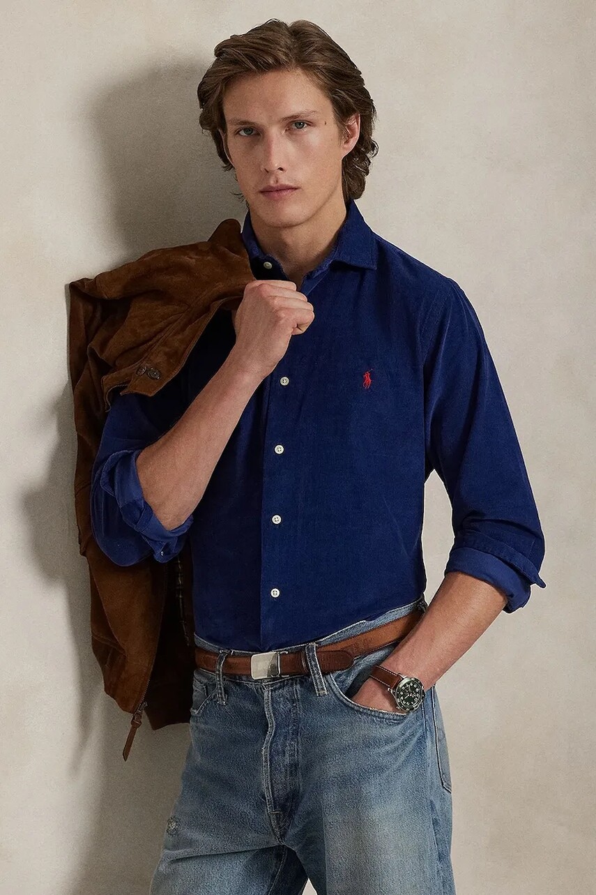 Bavlnená košeľa Polo Ralph Lauren tmavomodrá farba, regular, s talianskym golierom, 710P00518