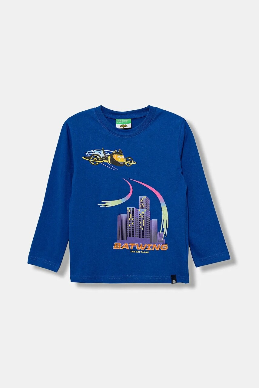 Detská bavlnená košeľa s dlhým rukávom United Colors of Benetton modrá farba, vzorovaná, 35RYG10KE