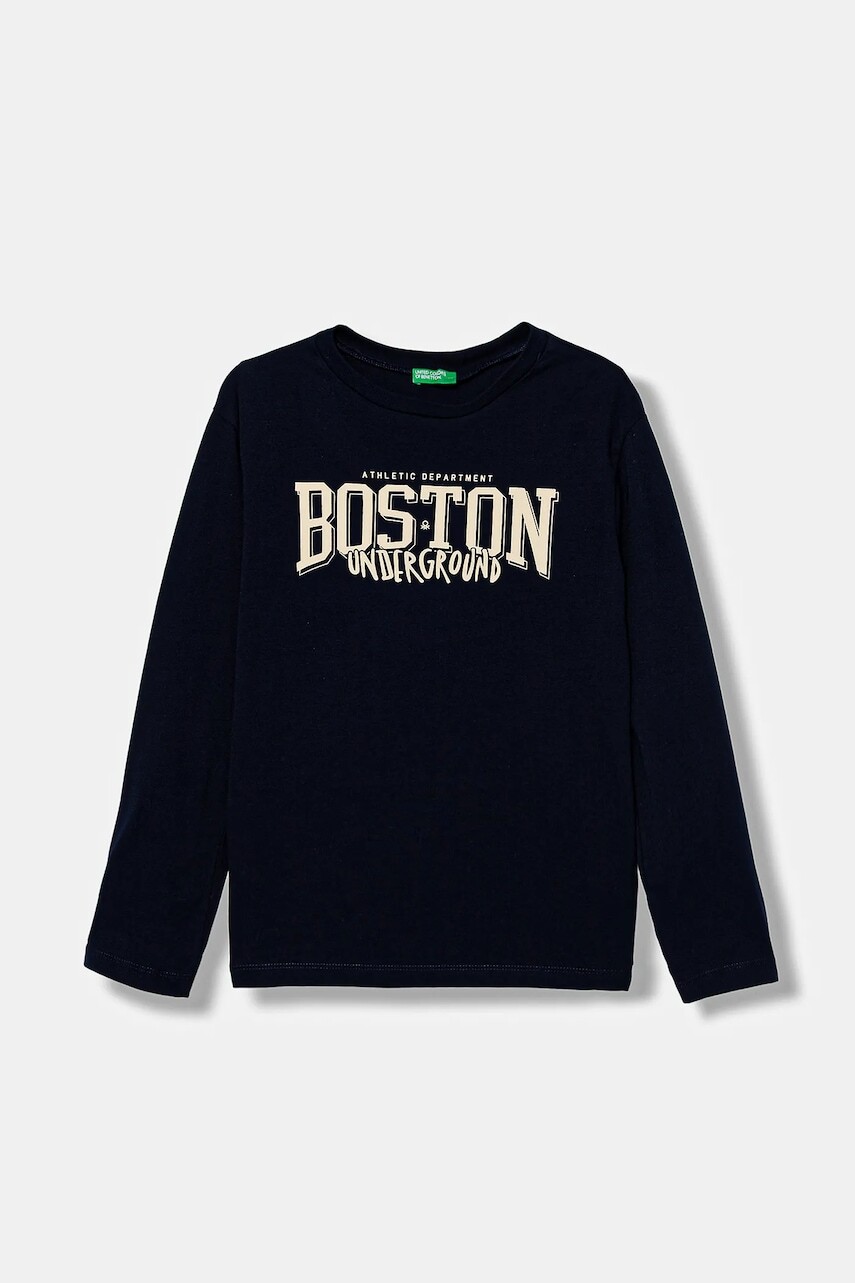 Detská bavlnená košeľa s dlhým rukávom United Colors of Benetton tmavomodrá farba, vzorovaná, 3JERC10QO