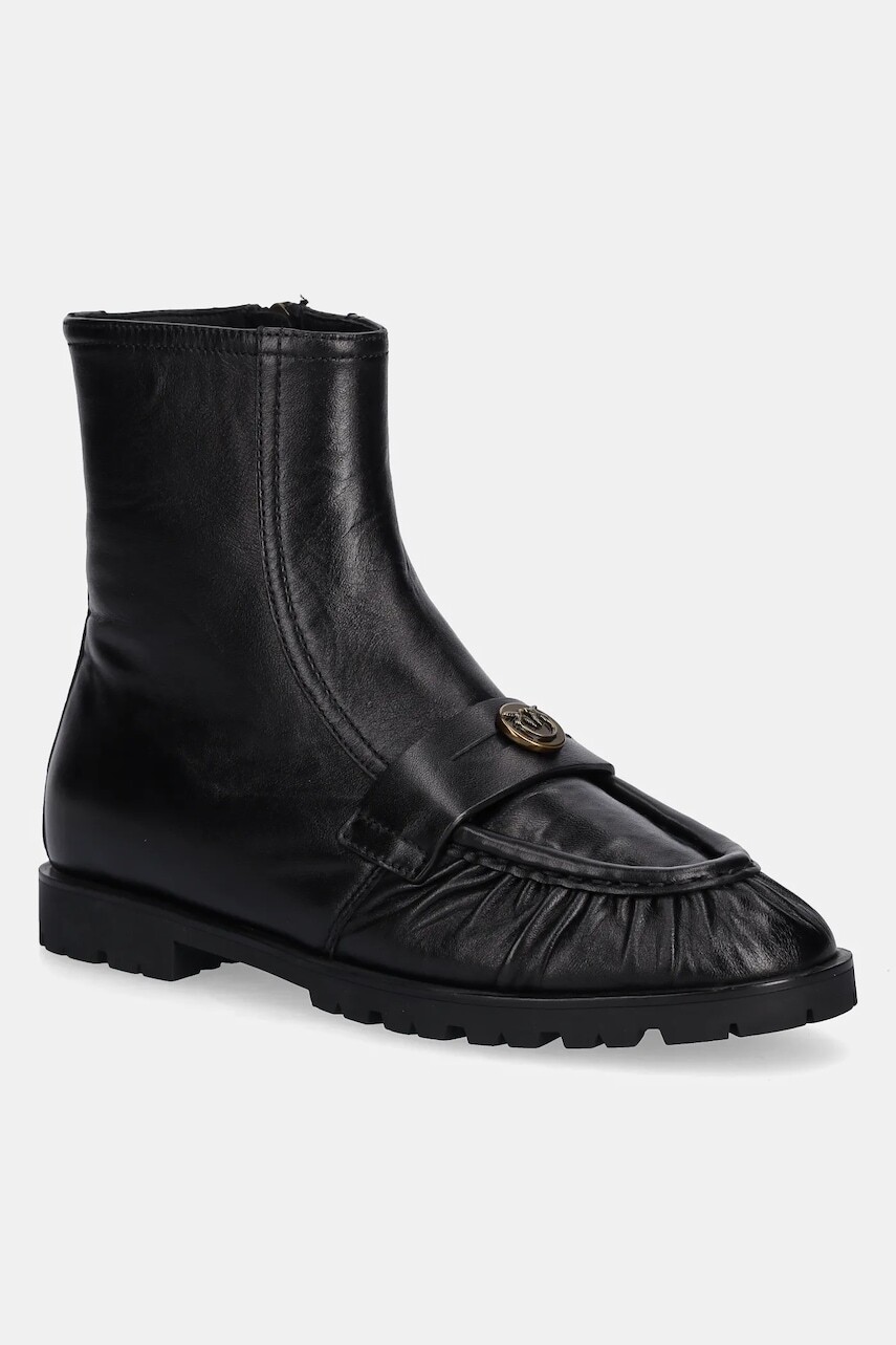 Kožené členkové topánky Pinko Nora 03 čierna farba, na plochom podpätku, SD0437P003Z99