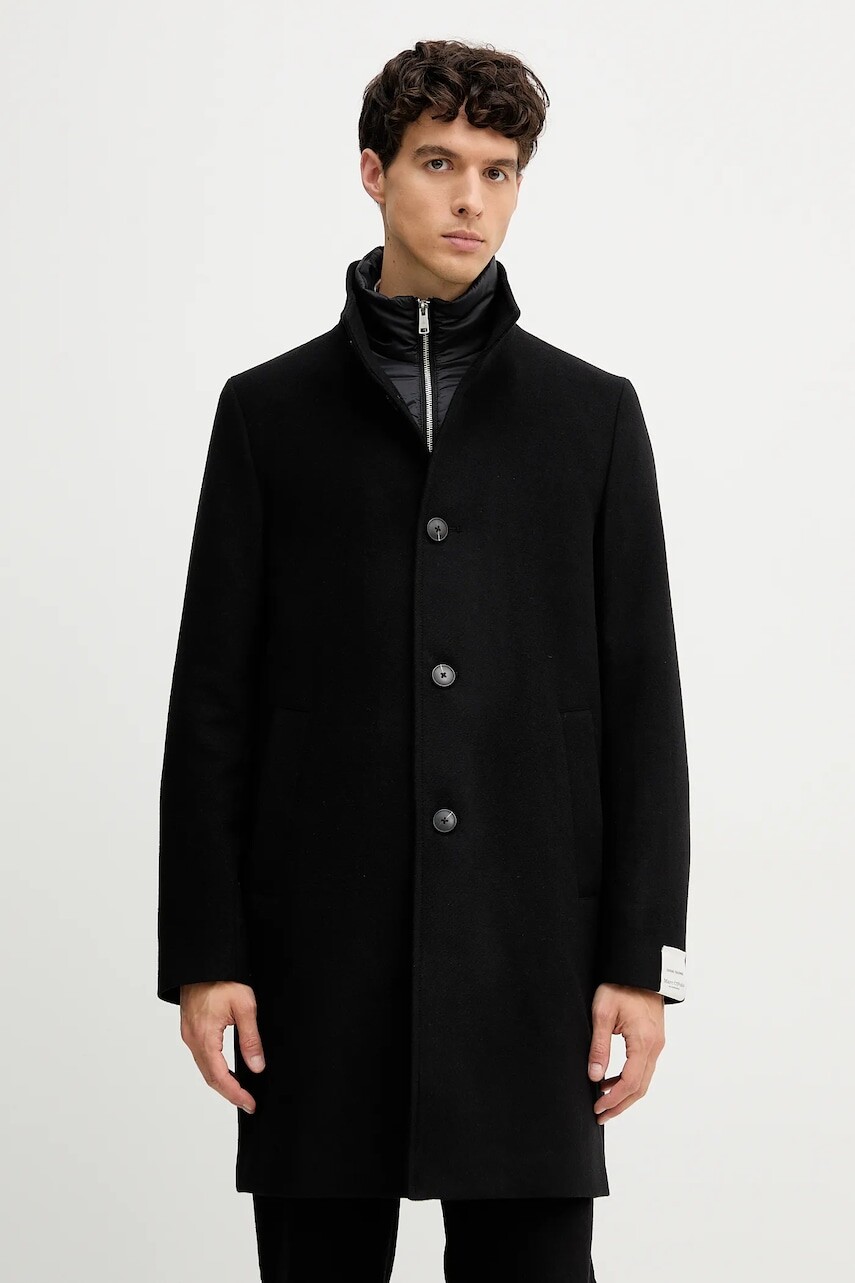 Kabát s prímesou vlny Marc O'Polo čierna farba, 529028871044