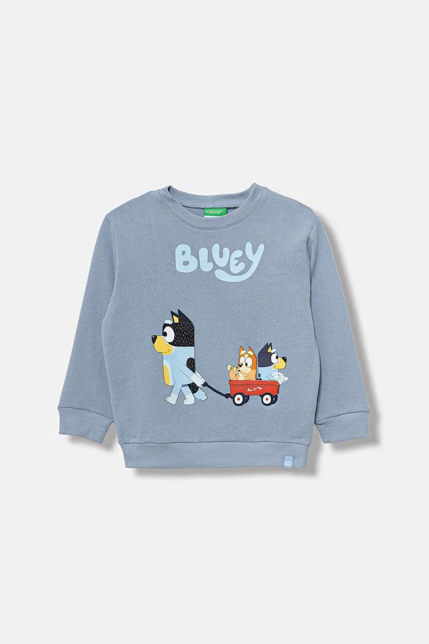 Detská bavlnená mikina United Colors of Benetton modrá farba, vzorovaná, 3J70G10KF