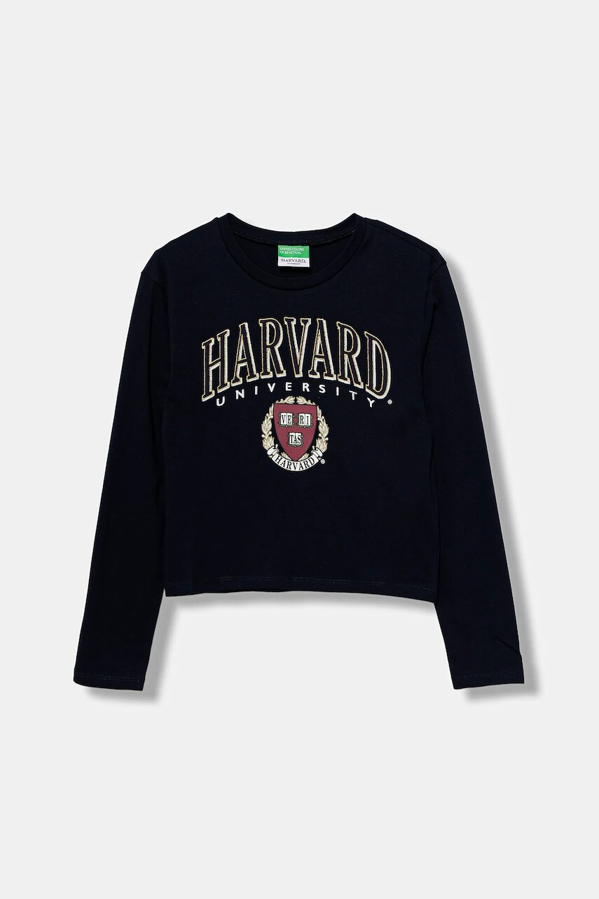 Detská bavlnená košeľa s dlhým rukávom United Colors of Benetton tmavomodrá farba, 3IVWC10PX