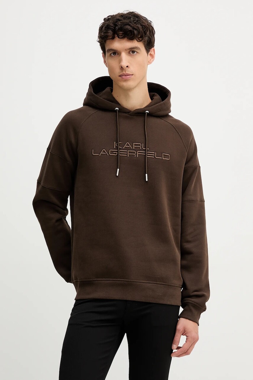 Mikina Karl Lagerfeld hnedá farba, s kapucňou, s nášivkou, 554908.705012