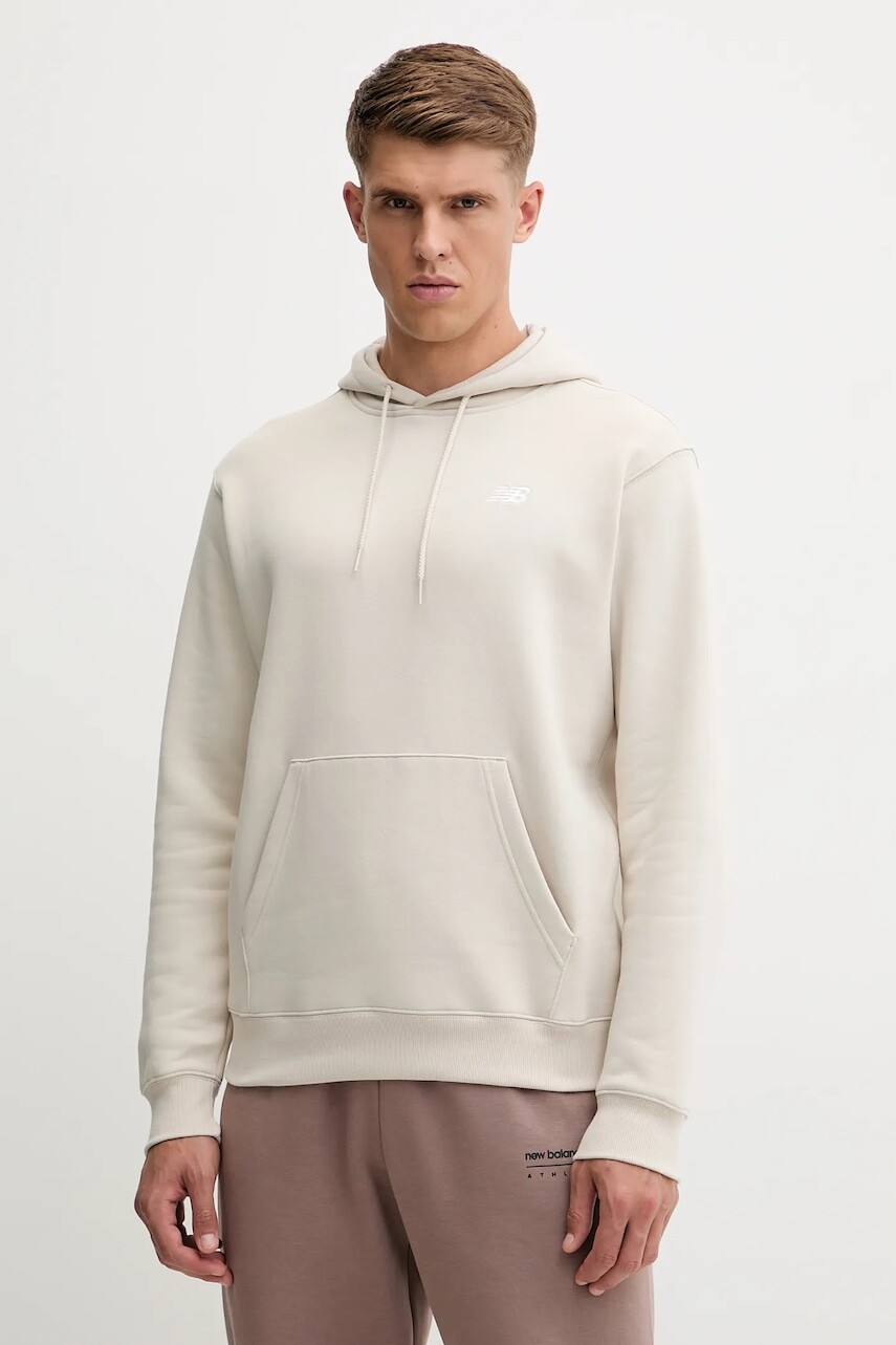 Mikina New Balance béžová farba, s kapucňou, jednofarebná, MT41511TWF