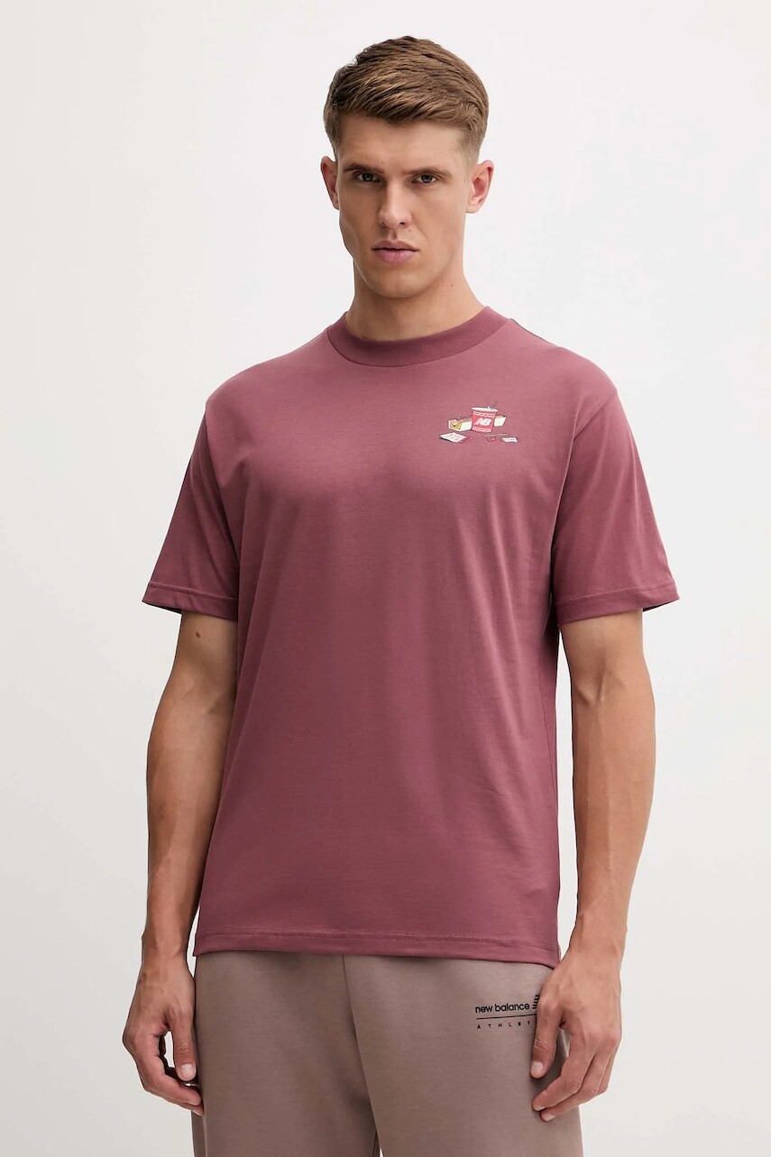 Bavlnené tričko New Balance pánske, ružová farba, s potlačou, MT53931WAD