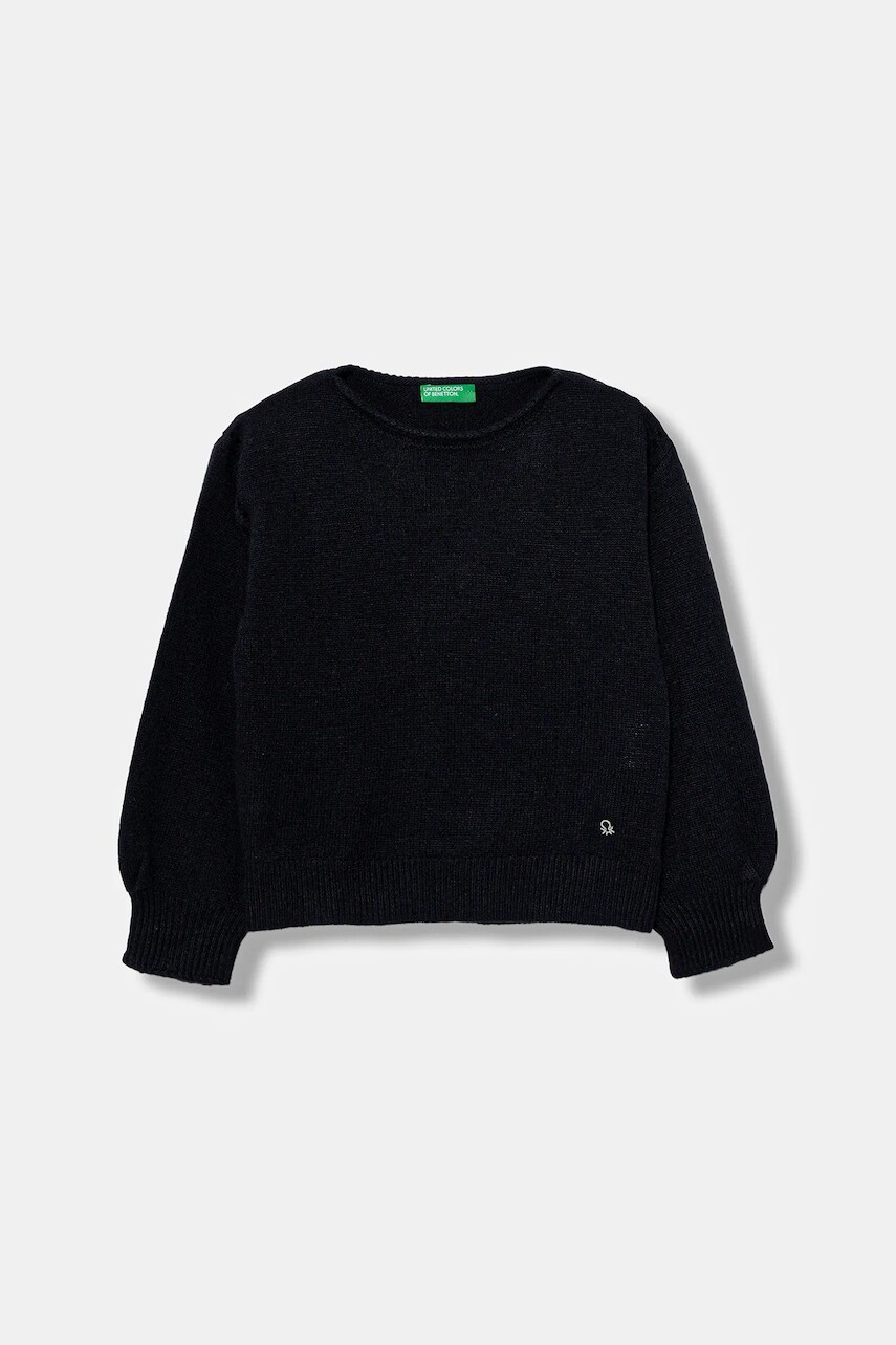 Detský sveter s prímesou vlny United Colors of Benetton tmavomodrá farba, ľahký, 126WC108Q