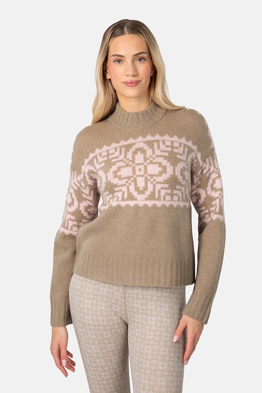 Sveter s prímesou vlny Kari Traa DISA zelená farba, s polorolákom, 623885